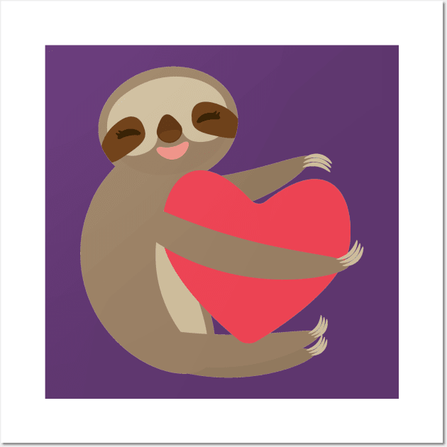 Cute sloth with red heart 2 Wall Art by EkaterinaP